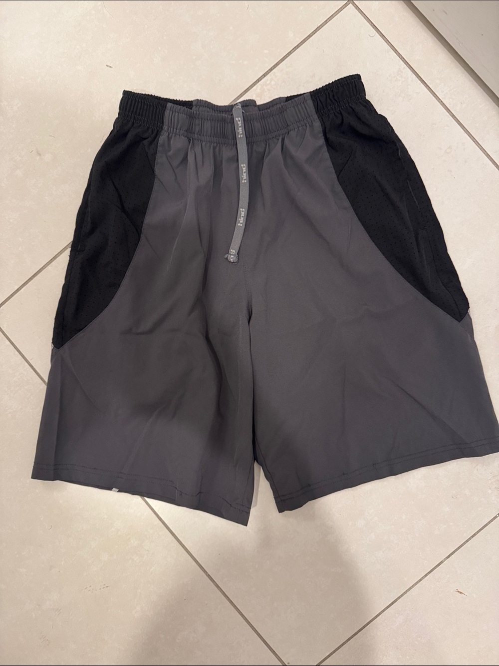 Men's Gray Athletic Shorts with Black Panels